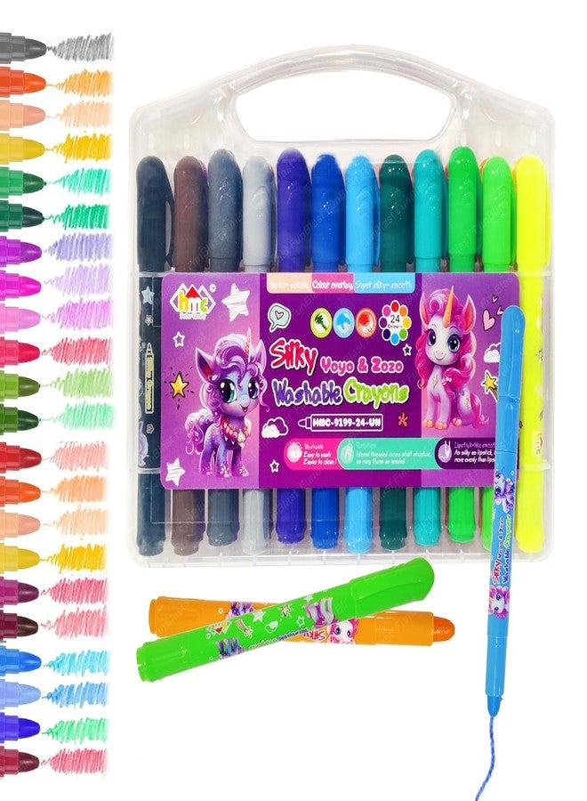 SAMVARDHAN Crayons for Kids - Washable Super Silky Smooth Twistable 24 Shades Rolling Crayons in Box, Crayon Colour Set for Kids, Art Drawing Crayon Set for Kids, Drawing and Painting Set (Unicorn)